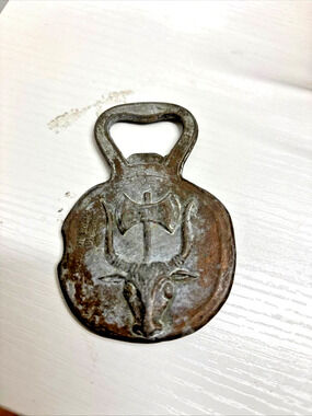 Vintage Bronze Decorative Plaque with Bull and Warrior Motif